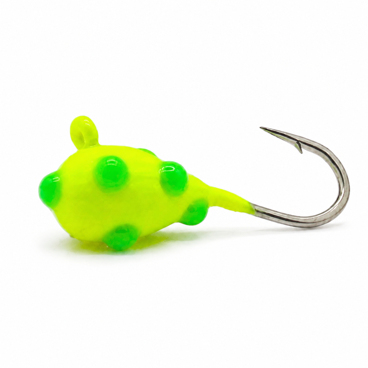 Pickle Rick Prime glow tungsten ice jig by Panfish Slayers